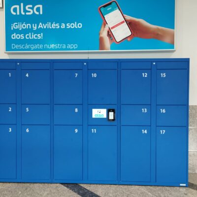 Taquilla inteligente de ALSA en la estación de OVIEDO para custodia de maletas y equipaje